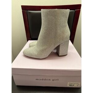 Madden Girl Women's Silver Glitter Block Heel Ankle Boots Size 6.5